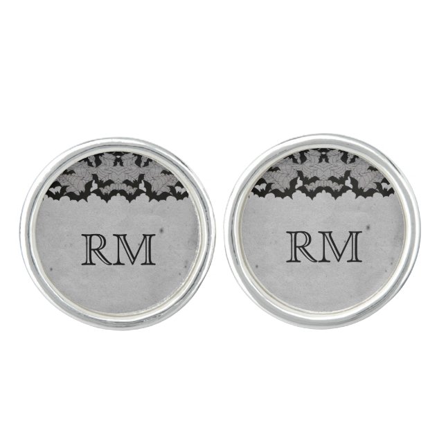 Elegant Gothic Bat Lace Posh Wedding Cuff Links (Front)