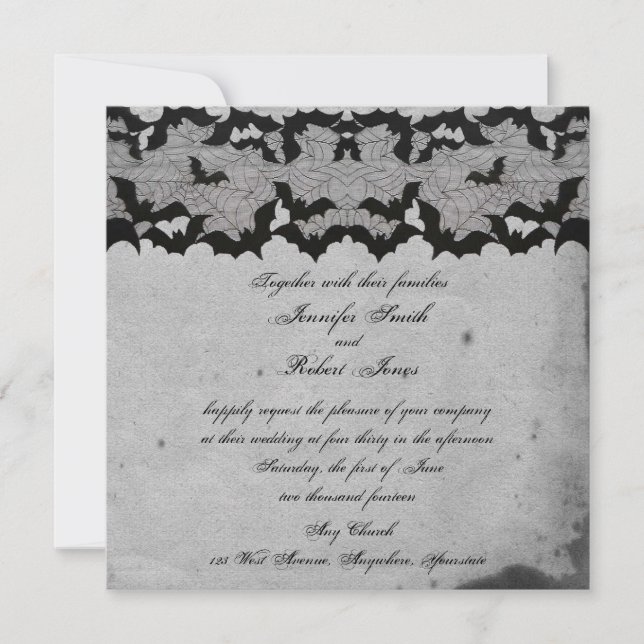 Elegant Gothic Bat Lace Posh Wedding Invitation (Front)