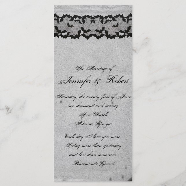 Elegant Gothic Bat Lace Posh Wedding Program (Front)