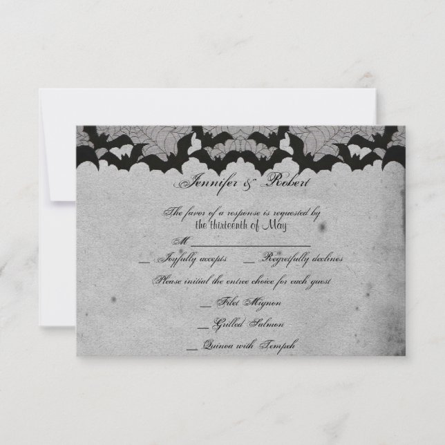 Elegant Gothic Bat Lace Posh Wedding Response Card (Front)