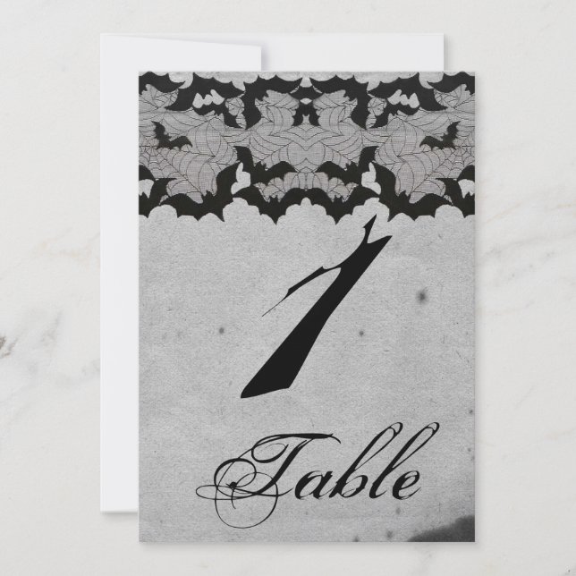 Elegant Gothic Bat Lace Posh Wedding Table Number (Front)