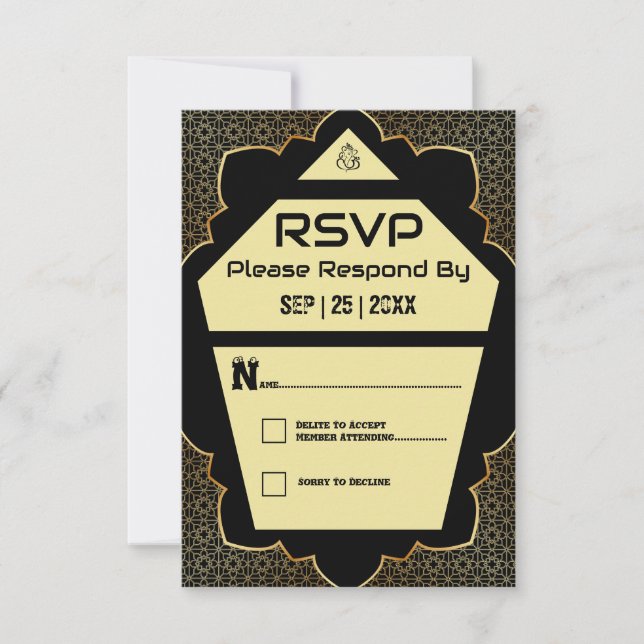 Elegant Gothic Black and Gold Response Card (Front)