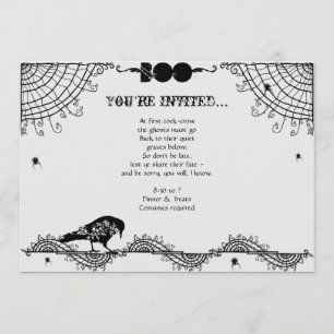 Elegant Gothic Black and White Halloween Party Invitation
