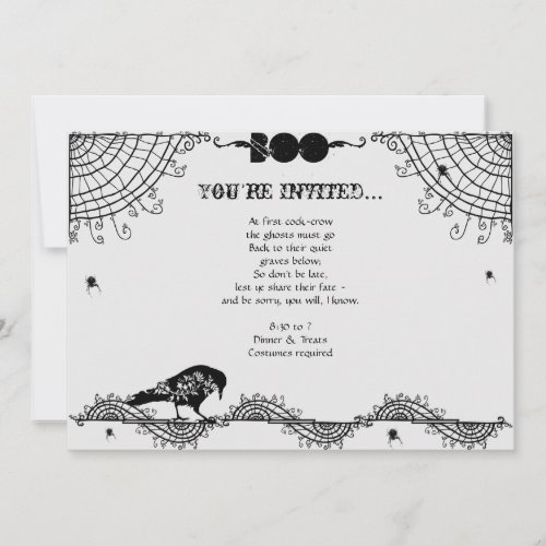 Elegant Gothic Black and White Halloween Party Invitation