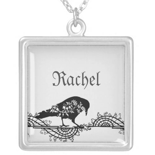 Elegant Gothic Black and White Raven Silver Plated Necklace