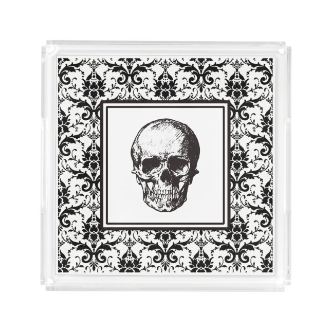Elegant Gothic Black And White Skull Acrylic Tray (Front)