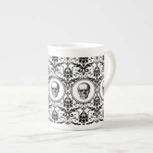 Elegant Gothic Black and White Skull Bone China Mug