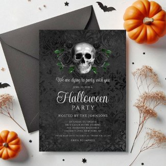 Elegant Gothic Black Floral Skull Halloween