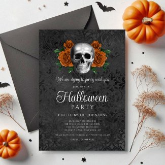 Elegant Gothic Black Floral Skull Halloween