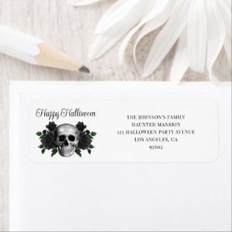 Elegant Gothic Black Floral Skull Halloween
