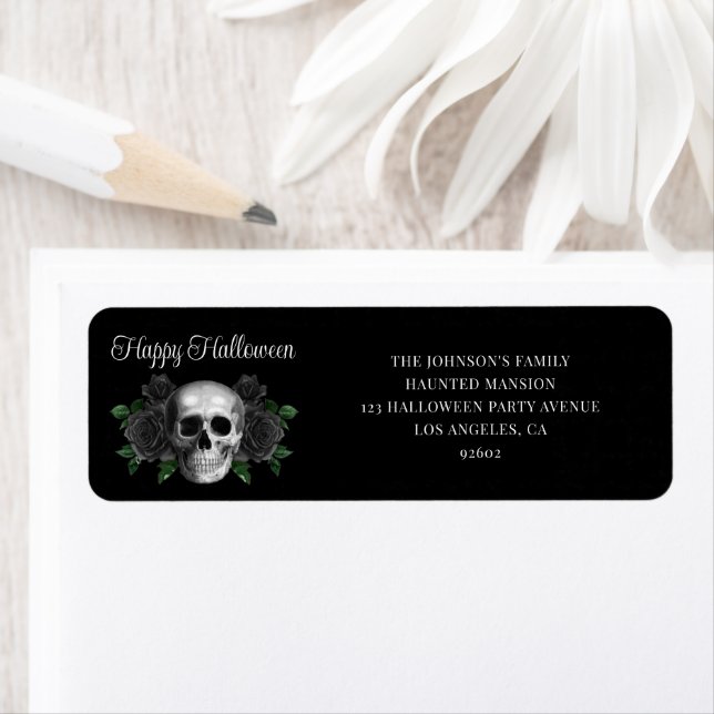 Elegant Gothic Black Floral Skull Halloween Label (Insitu)