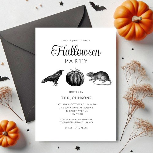 Elegant Gothic Black Pumpkin Halloween Invitation