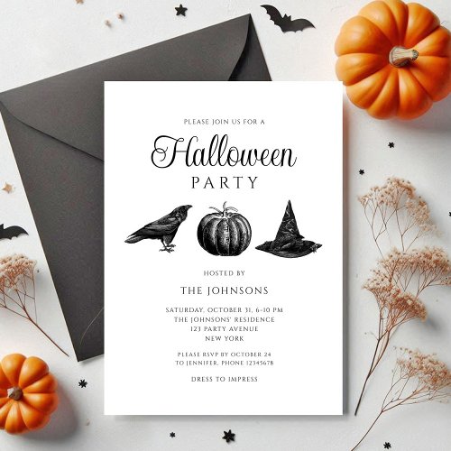 Elegant Gothic Black Pumpkin Halloween Invitation