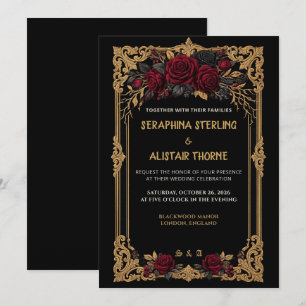 Elegant Gothic Black Rose Gold Wedding Invitation