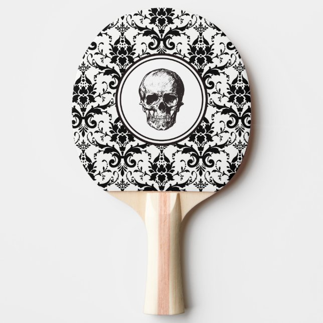 Elegant Gothic Black Skull Damask  Ping-Pong Paddle (Front)