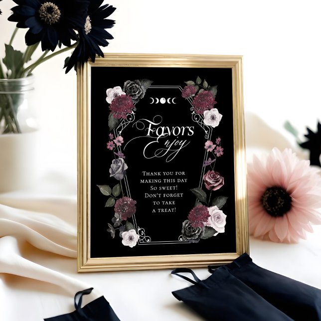 Elegant Gothic Black Watercolor Floral Favors Sign (Elegant Gothic Black Watercolor Floral Favors Sign)