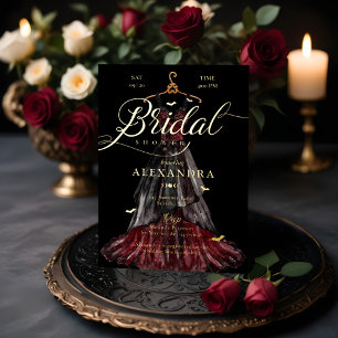 Elegant Gothic Black Wedding Dress Bridal Shower Foil Invitation