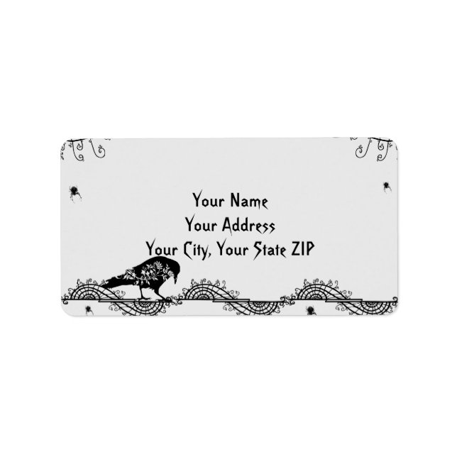 Elegant Gothic Black White Halloween Address Label (Front)