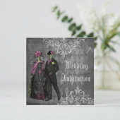 Elegant Gothic Bride & Groom Skeletons Wedding Invitation (Standing Front)