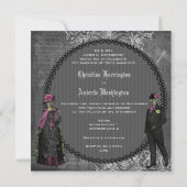 Elegant Gothic Bride & Groom Skeletons Wedding Invitation (Back)