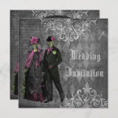 Elegant Gothic Bride & Groom Skeletons Wedding Invitation (Front/Back)