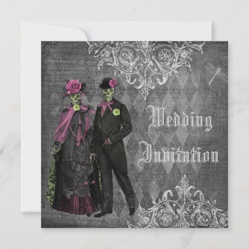 Elegant Gothic Bride  Groom Skeletons Wedding Invitation