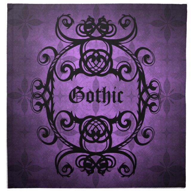 Elegant gothic damask purple and black decor napkin (Front)