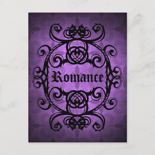 Elegant gothic damask purple and black postcard (Front)
