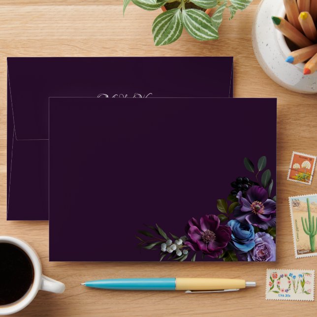 Elegant Gothic Dark Flower Wedding Invitation Envelope (Desk)