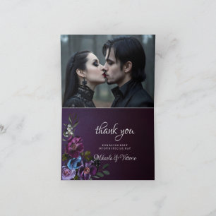 Elegant Gothic Dark Flower Wedding  Photo Letterpress Thank You Card