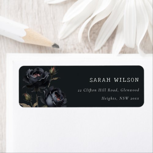 Elegant Gothic Dark Watercolor Black Rose Address Label