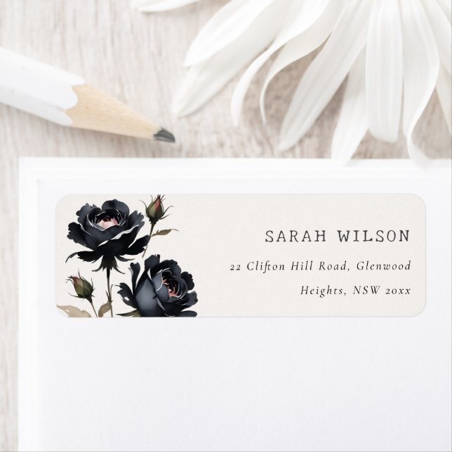 Elegant Gothic Dark Watercolor Black Rose Address Label (Insitu)