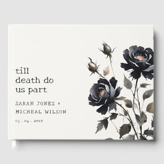 Elegant Gothic Dark Watercolor Black Rose Wedding Guest Book