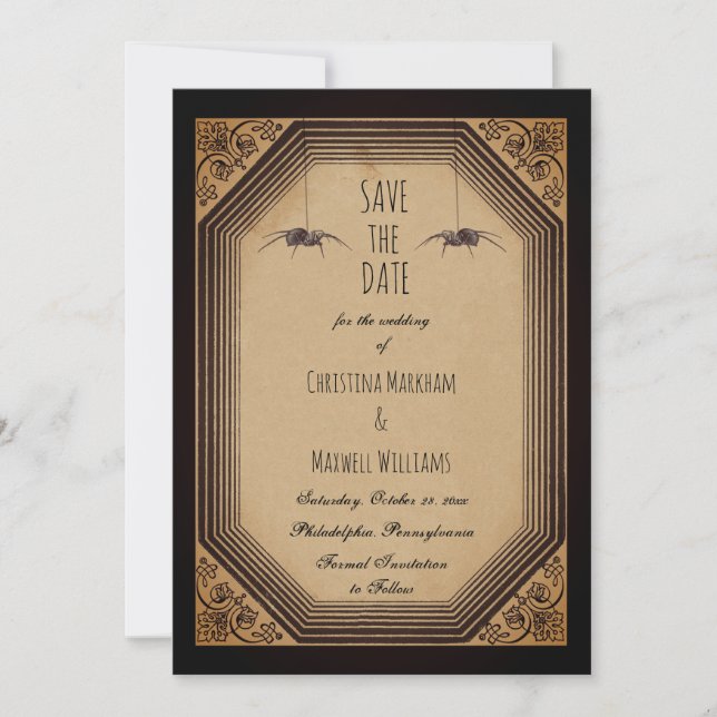 Elegant Gothic Deco Frame Cornices Save the Date (Front)