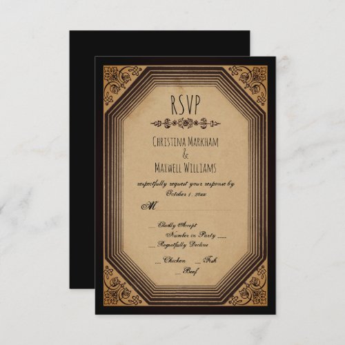 Elegant Gothic Deco Frame Cornices Wedding RSVP In Invitation