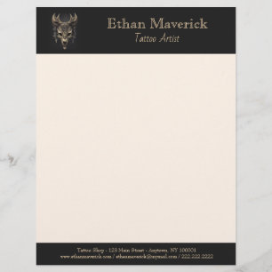 Elegant Gothic Fantasy Wolf Skull Black and Gold Letterhead