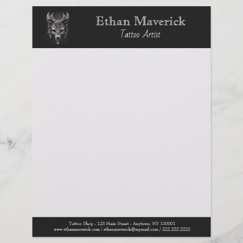 Elegant Gothic Fantasy Wolf Skull Black and Silver Letterhead