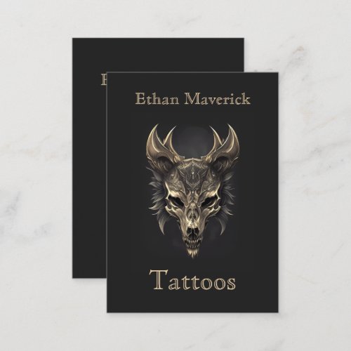 Elegant Gothic Fantasy Wolf Skull Black  Gold  Business Card