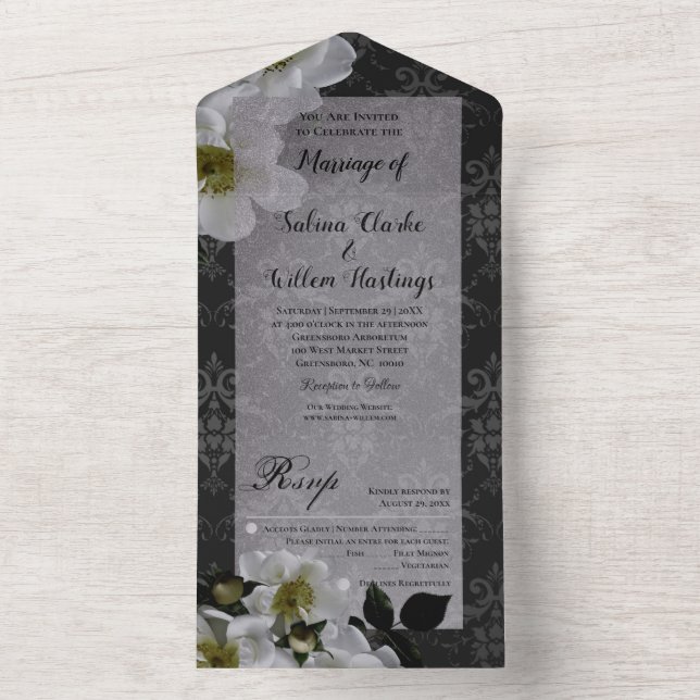 Elegant Gothic Floral All in One Wedding Invite (Inside)
