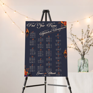 Elegant Gothic Floral Alphabetical Seating Chart Foam Board