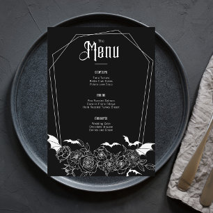 Elegant Gothic Floral Black Wedding Menu
