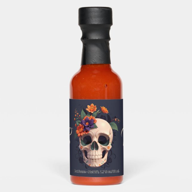 Elegant Gothic Floral Chic Skull date Wedding  Hot Sauces (Front)
