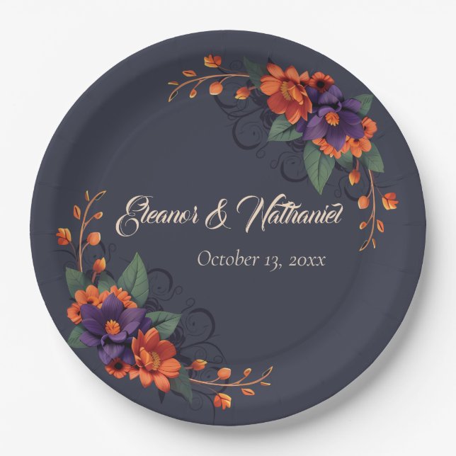 Elegant Gothic Floral Chic Wedding  Paper Plates (Front)