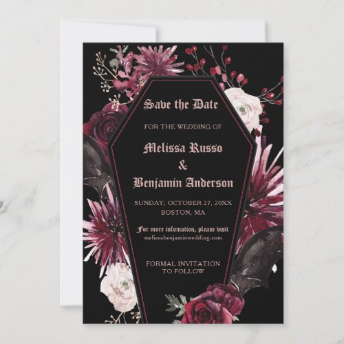 Elegant Gothic Floral Coffin Save The Date