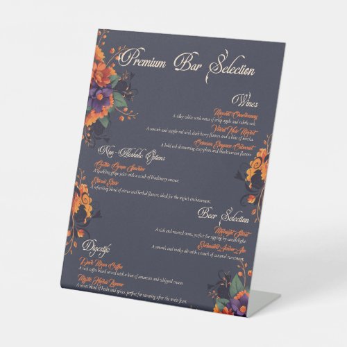 Elegant Gothic Floral Drinks Menu  Pedestal Sign