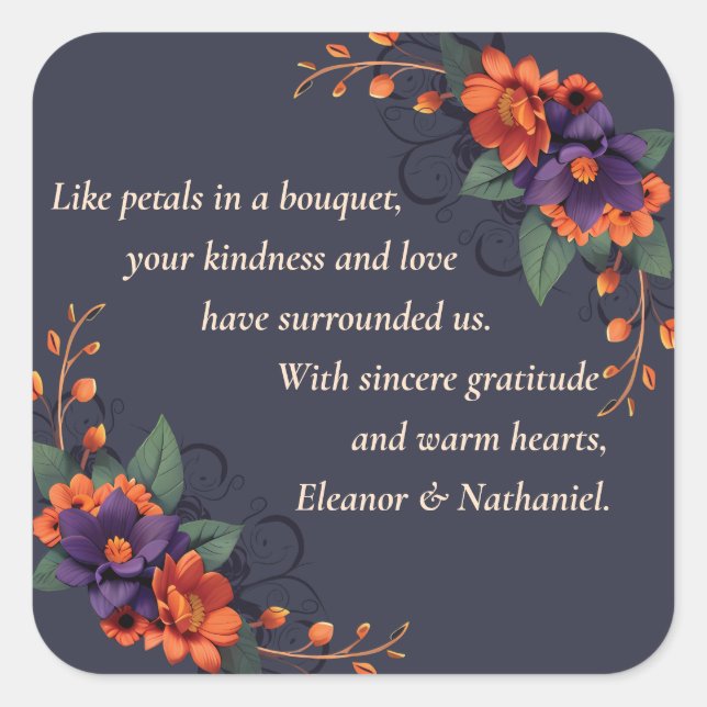 Elegant Gothic Floral Gratitude Wedding Sticker (Front)