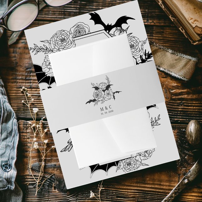 Elegant Gothic Floral Gray Wedding Invitation Belly Band (Creator Uploaded)