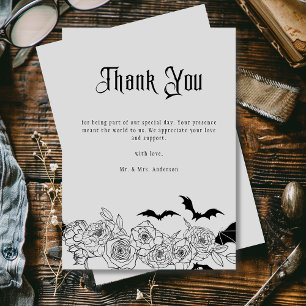 Elegant Gothic Floral Gray Wedding Photo Thank You Card