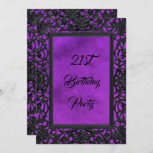 Elegant Gothic Floral Metal Framed  21st Birthday Invitation