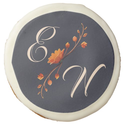 Elegant Gothic Floral Minimal Monogram Wedding  Sugar Cookie